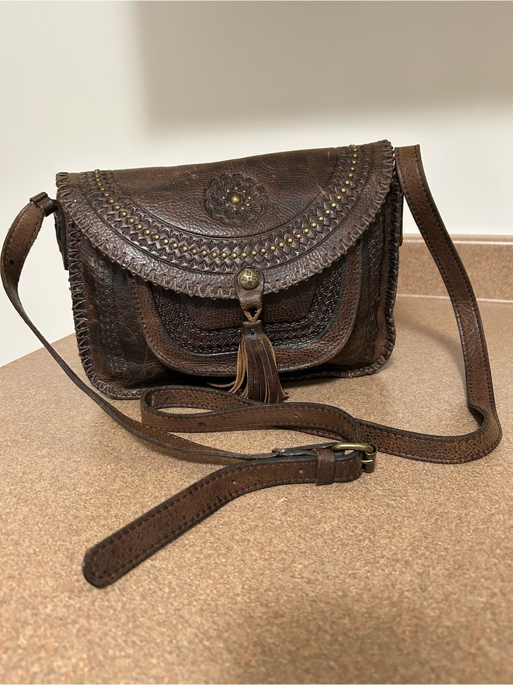 Patricia Nash Beaumont Leather Crossbody Bag with Tassel - Picture 5 of 15
